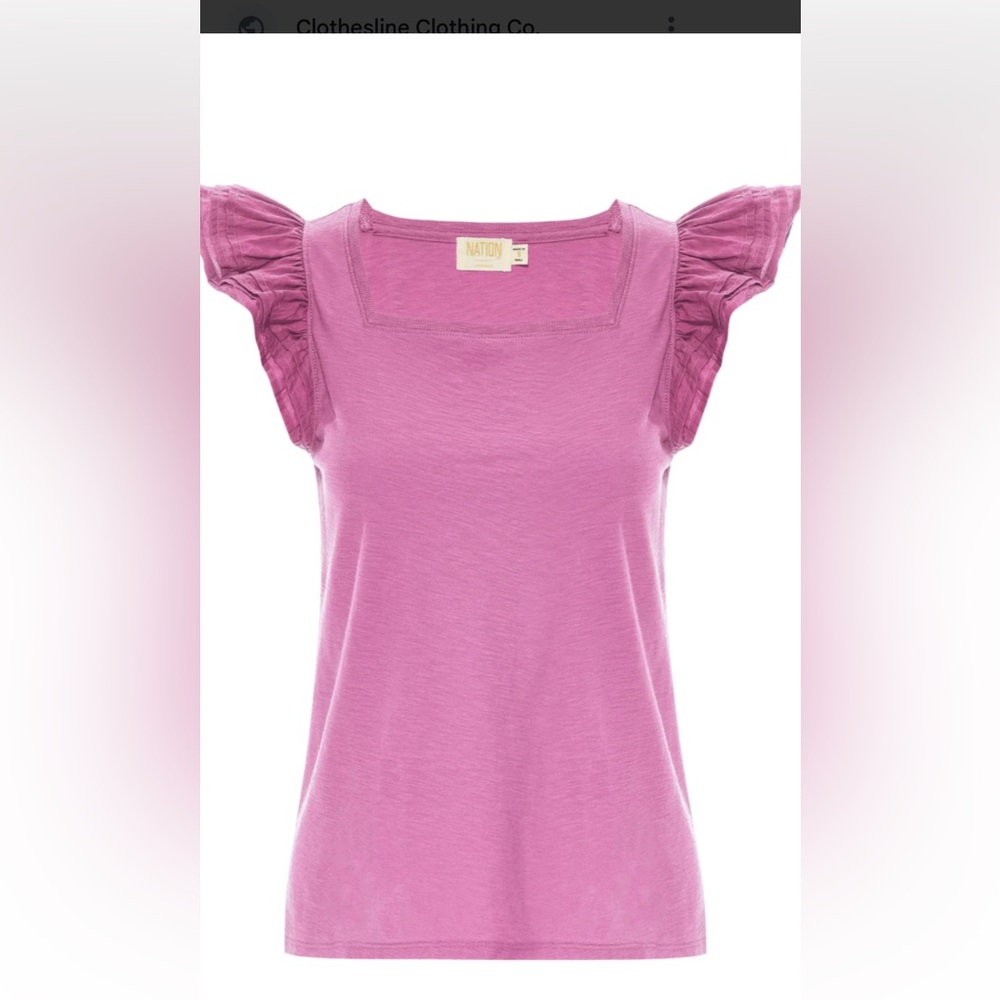 Nation LTD Cameo Square Neck Ruffle‎ Sleeve Blouse Pink Small